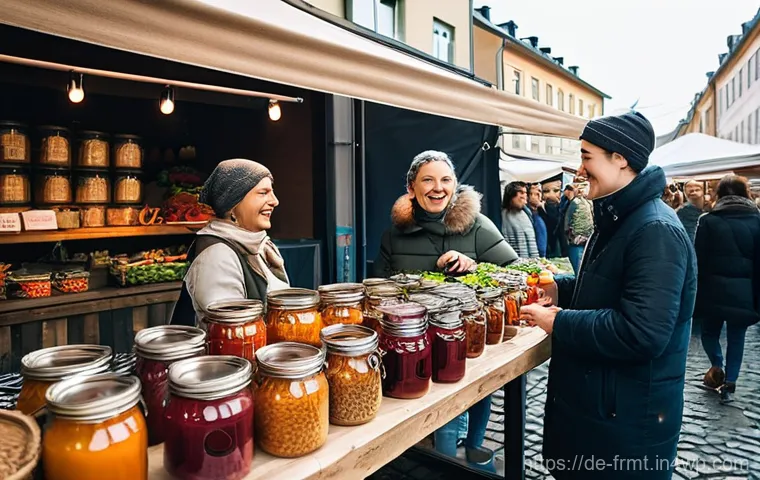 도시 발효실 운영을 위한 인력 관리 방법 - **Prompt:** A bustling, sunlit local food market in Berlin, showcasing artisan food stalls. In the f...