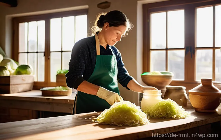 도시 발효실에서의 커뮤니케이션 전략 - "A skilled artisan, wearing a clean apron and modest, comfortable clothing, meticulously preparing a...