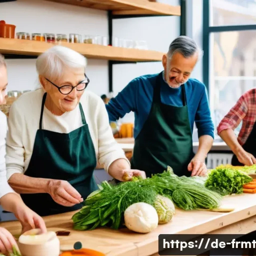 도시 발효실과 농산물 직거래 장점 - A vibrant urban fermentation workshop scene set in a cozy, modern community kitchen in Berlin, Germa...