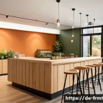 Home 22 도시 발효실 운영의 인테리어 아이디어 - A warm and inviting urban fermentation tasting room featuring natural materials like solid oak wood ...