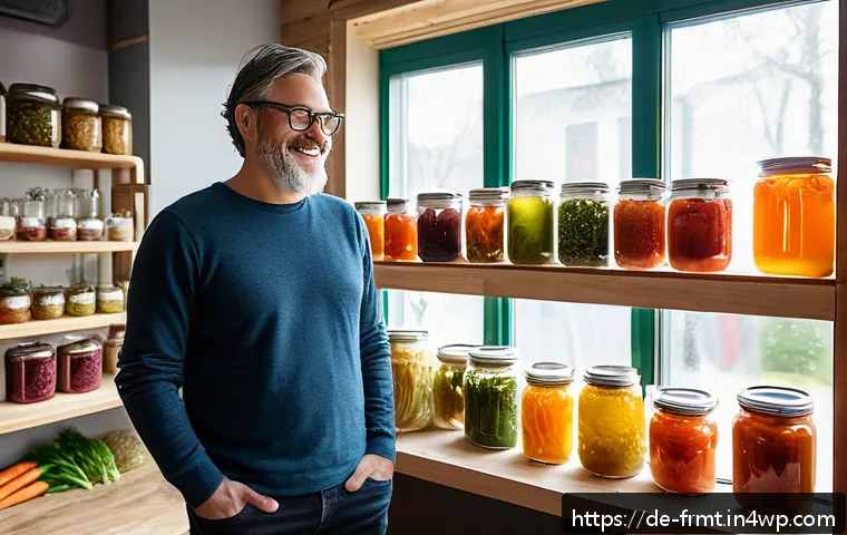 도시 발효실의 고객 맞춤형 서비스 - A modern urban fermentation studio interior with diverse jars of fermenting vegetables like kimchi, ...